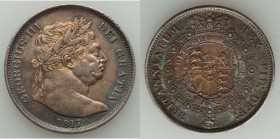 George III 1/2 Crown 1817 XF (edge nicks), KM667. 32mm.14.09gm. Large bust, reeded edge. Old dark cabinet toning in multiple shades. From the Engelen ...