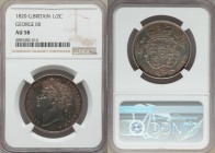 George IV 1/2 Crown 1820 AU58 NGC, KM676, S-3807. Crowned garnished shield type. Darker blue-green toning with highlights of rose tucked in around the...