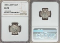 William IV 6 Pence 1836 MS62 NGC, KM712, S-3836. Signs of reverse die clash, light toning. From the Engelen Collection of World Coinage

HID0980124201...