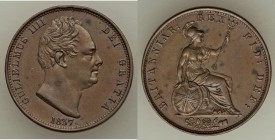 William IV 3-Piece Lot of Uncertified Assorted Issues, 1) 1/2 Penny 1837 - XF, KM706. 28mm. 9.59gm. 2) Penny 1831 - XF (rim nicks and bumps), KM707. 3...