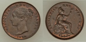 4-Piece Lot of Uncertified Assorted Issues, 1) Victoria 1/3 Farthing 1844 - XF, KM743. 16mm. 1.60gm. 2) William & Mary Farthing 1694 - VF (cleaned and...