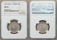 Ottoman Empire. Mehmed VI 5 Kurush AH 1336 Year 1 (1917/18) MS61 NGC, Constantinople mint (in Turkey), KM816. An incredibly unusual type to locate in ...