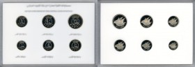 Jabir Ibn Ahmad 6-Piece Uncertified Proof Set AH 1432 (2011), includes the Fils through the 100 Fils, all exhibiting beautiful deep cameo contrast and...