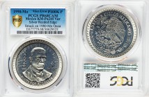 Estados Unidos Mint Error - Overstruck silver Proof Pattern 100000 Pesos 1990-Mo PR68 Cameo PCGS, Mexico City mint, KM-Pn245 var (silver reeded edge)....