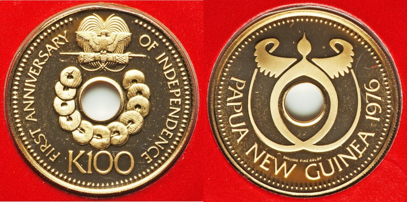 Republic gold Proof 100 Kina 1976-FM, Franklin mint, KM10. Comes in the original...