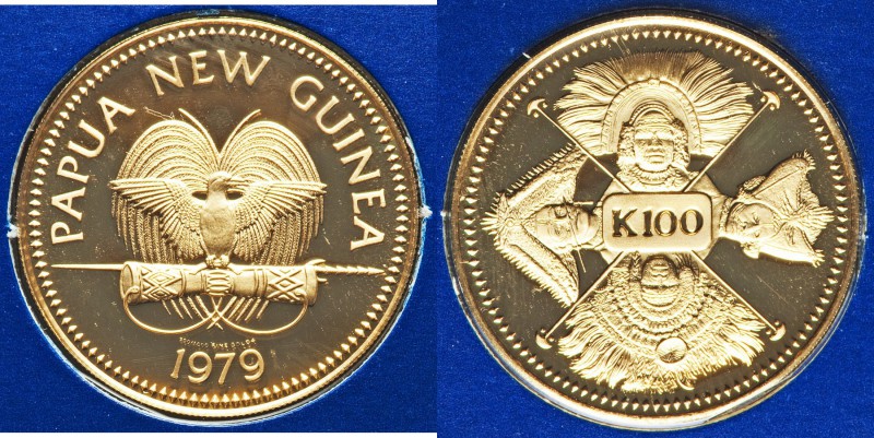 Republic gold Proof 100 Kina 1979-FM, Franklin mint, KM14. Comes in the original...