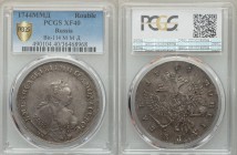 Elizabeth Rouble 1744-MMД XF40 PCGS, Red mint, KM-C19.1. "M•M•Д" variety. Crowned and draped bust of Elizabeth I right. Rev. Crowned double-headed eag...