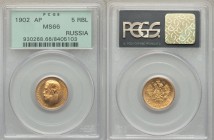 Nicholas II gold 5 Roubles 1902-AP MS66 PCGS, St. Petersburg mint, KM-Y62.

HID09801242017