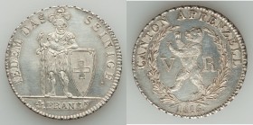 Appenzell. Canton 4 Franken 1816 XF (tooled, polished), KM12. 40mm. 28.98gm. Mintage: 1,850. Rare one year type that unfortunately has been tooled and...