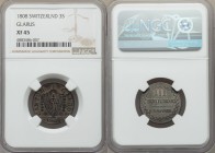 Glarus. Canton 3 Schilling 1808 XF45 NGC, KM14, HMZ-2-373b. Also valued at 9 Rappen. Golden toning behind a covering of steel gray and black. From the...