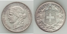Confederation 5 Francs 1908-B XF, Bern mint, KM34. From the Engelen Collection of World Coinage

HID09801242017