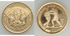 Republic gold Proof 2000 Shilingi 1996 Proof, KM-X7. 23mm. Mintage: 24. Error, denomination 'SHILLINGI". AGW 0.1929 oz. From the Engelen Collection of...