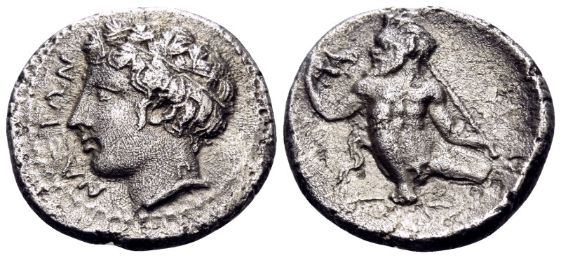 SICILY. Naxos. Circa 415-403. (Silver, 14 mm, 1.98 g, 6 h). ΝΑΞΙΩΝ Head of the r...