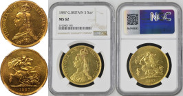 1887 Gold 5 Pounds (5 Sovereigns) NGC MS 62