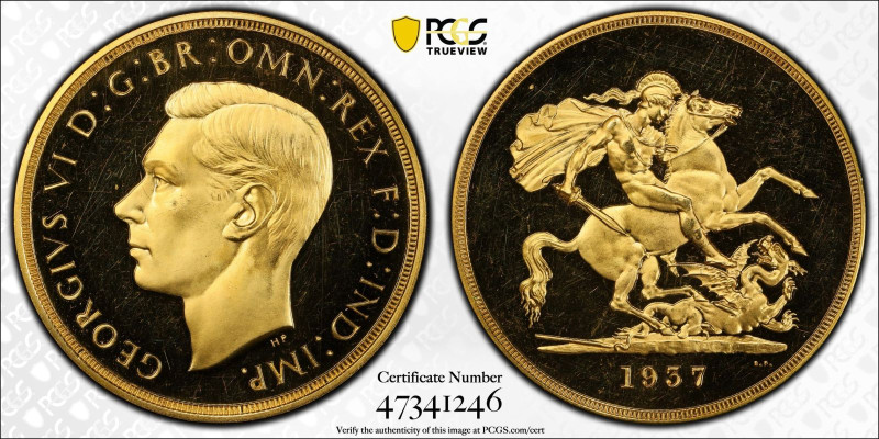 PR64 DCAM | UNITED KINGDOM. George VI, 1936-52. 
Gold 5 Pounds (5 Sovereigns), ...