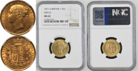 1871 Gold Sovereign Shield NGC MS 62