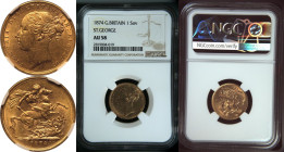 1874 Gold Sovereign St. George NGC AU 58