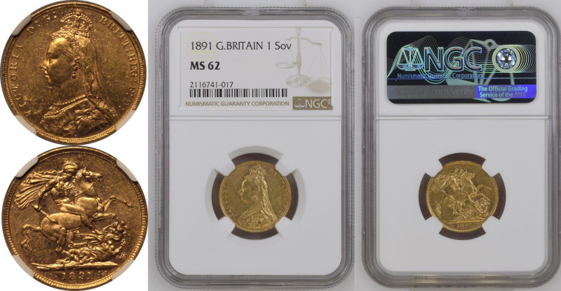 MS 62 | UNITED KINGDOM. Victoria, 1837-1901. 
Gold Sovereign, 1891. London. Lon...