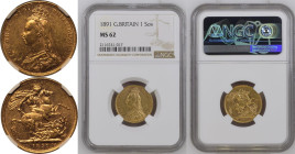 1891 Gold Sovereign Long tail NGC MS 62