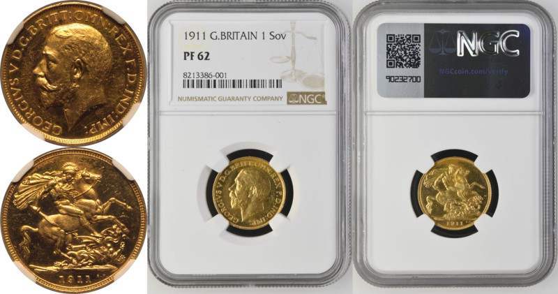 PF 62 | UNITED KINGDOM. George V, 1910-36. 
Gold Sovereign, 1911. London. Proof...