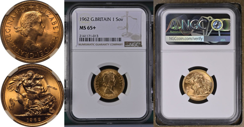 MS 65+ | UNITED KINGDOM. Elizabeth II, 1952-2022. 
Gold Sovereign, 1962. Royal ...