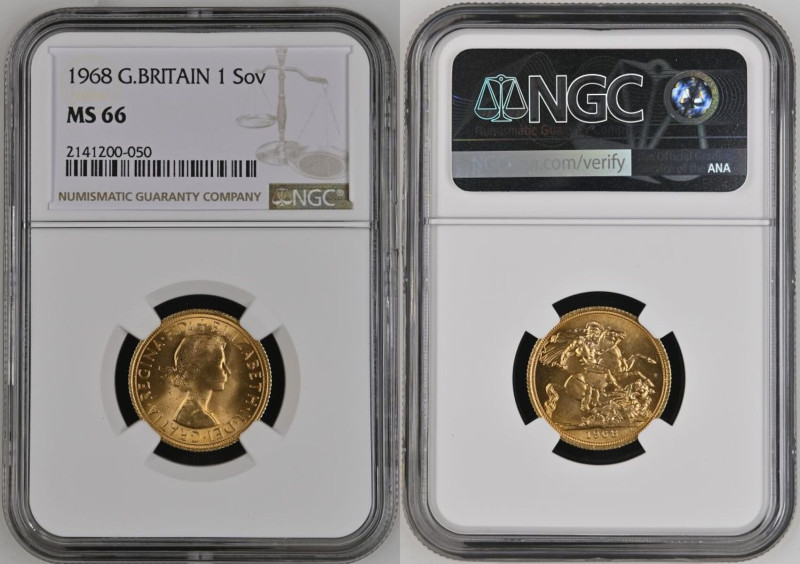 MS 66 | UNITED KINGDOM. Elizabeth II, 1952-2022. 
Gold Sovereign, 1968. Royal M...