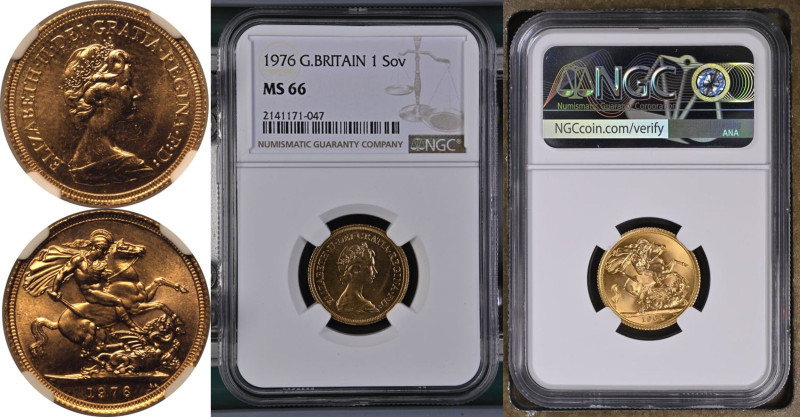 MS 66 | UNITED KINGDOM. Elizabeth II, 1952-2022. 
Gold Sovereign, 1976. Royal M...