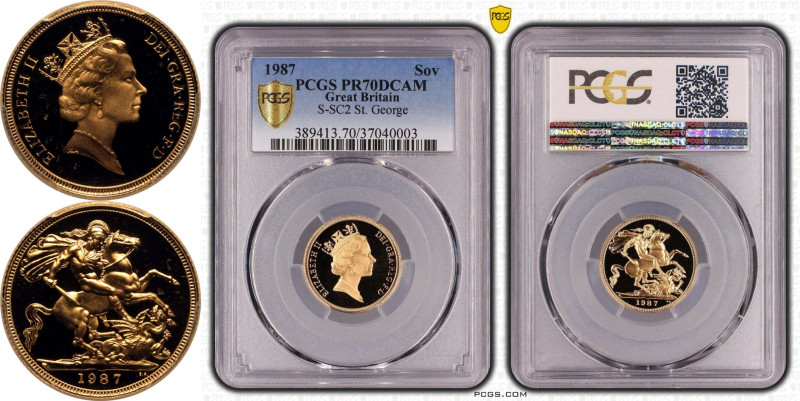PR70 DCAM | UNITED KINGDOM. Elizabeth II, 1952-2022. 
Gold Sovereign, 1987. Roy...