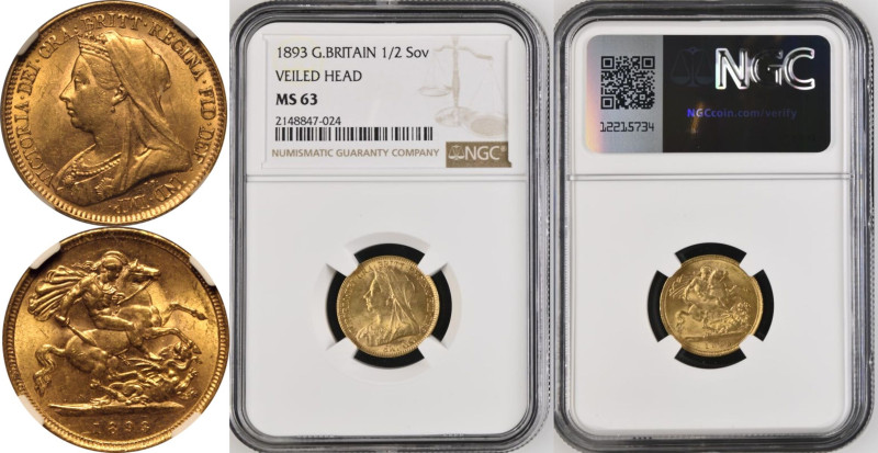 MS 63 | UNITED KINGDOM. Victoria, 1837-1901. 
Gold Half-Sovereign, 1893. London...