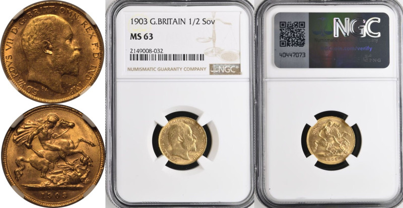 MS 63 | UNITED KINGDOM. Edward VII, 1901-10. 
Gold Half-Sovereign, 1903. London...