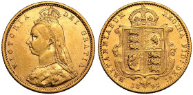 1892 Gold Half-Sovereign No JEB Low shield DISH L516 Very fine