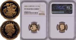 2005 Gold Half-Sovereign Reworked St. George Proof NGC PF 70 ULTRA CAMEO