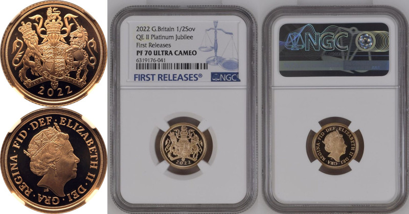 PF 70 ULTRA CAMEO | UNITED KINGDOM. Elizabeth II, 1952-2022. 
Gold Half-Soverei...