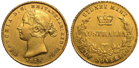 1858 SY Gold Half-Sovereign Extremely fine and lustrous with light hairlines
