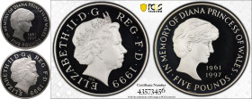 1999 Silver 5 Pounds (Crown) Princess Diana Proof PCGS PR67 DCAM