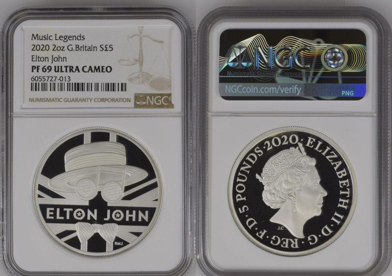 PF 69 ULTRA CAMEO | UNITED KINGDOM. Elizabeth II, 1952-2022. 
Silver 5 Pounds, ...