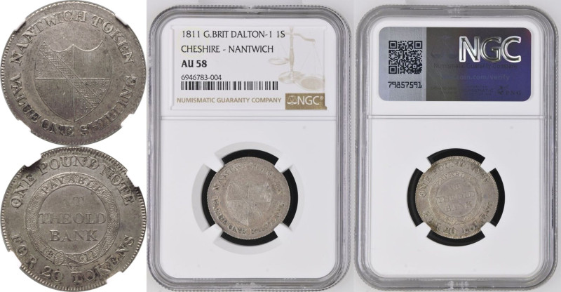 AU 58 | UNITED KINGDOM. CHESHIRE, NANTWICH. 
Silver Shilling Token, 1811. 
The...