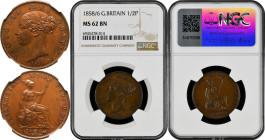 1858 Copper Halfpenny Overdate 1858/6 NGC MS 62 BN