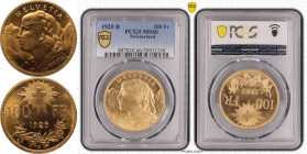 Switzerland Federal State 1925 Gold 100 Francs Vreneli PCGS MS66
