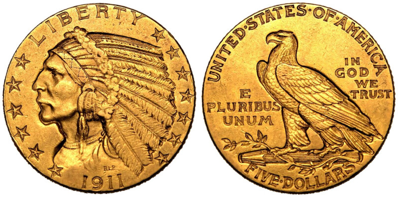 Good very fine | UNITED STATES. HALF EAGLE. Indian Head, 1908-29. 
Gold 5 Dolla...