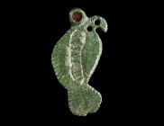A EUROPEAN MIGRATION PERIOD BRONZE EAGLE BROOCH
Circa 5th-6th century AD.
Plate brooch in the form of an eagle in profile with folded wings. With notc...