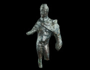 A ROMAN BRONZE STATUETTE OF MERCURY
Circa 2nd-3rd century AD.
The god is shown nude but for a cloak and his winged cap, holding the herald's staff (ca...