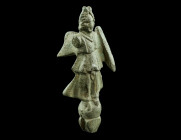 A SMALL ROMAN BRONZE STATUETTE OF VICTORY
Circa 2nd-3rd century AD.
The winged, draped figure is standing on a globe, a palm frond in the left arm and...
