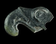 A SCYTHIAN BRONZE GRIFFIN HEAD
Circa 6th century BC.
Hollow cast head of a griffin with curved beak and large, round eyes. Rear part of the head not p...