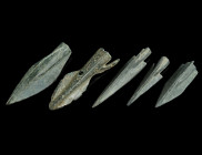 A GROUP OF FIVE BRONZE ARROWHEADS FROM THE GREEK WORLD
Circa 7th-3rd century BC.
So-called 'Scythian' arrowheads, that were in fact used by different ...