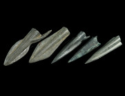 A GROUP OF FIVE BRONZE ARROWHEADS FROM THE GREEK WORLD
Circa 7th-3rd century BC.
So-called 'Scythian' arrowheads, that were in fact used by different ...