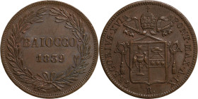 Stato Pontificio , Roma. Gregorio XVI (1831-1846), baiocco 1839. Cu, gr. 10,12. Pagani 270. q.FDC Notevole conservazione

QFDC