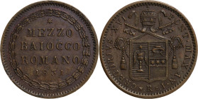 Stato Pontificio, Roma. Gregorio XVI (1831-1846), mezzo baiocco 1831. Cu, gr. 6,40. Pagani 277. q.FDC Notevole conservazione

QFDC
