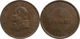 Stato Pontificio, Roma. Pio IX (1846-1878). 4 soldi - 20 centesimi 1868. Cu, gr. 20. Pagani 594. SPL

SPL