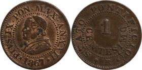 Stato Pontificio, Roma. Pio IX (1846-1878). 1 centesimo 1867. Cu, gr. 1. Pagani 608. Tracce di rame rosso SPL+

SPL+
